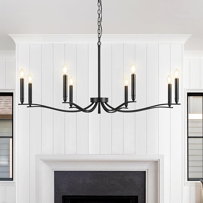 Black Chandelier, Modern Dining Room Light Fixture 8 Light Candle Chandelier Over Table 44in Metal Chandeliers Lighting for Living Room Entry Master Bedroom Bathtub Kitchen-Ruum Studio Home