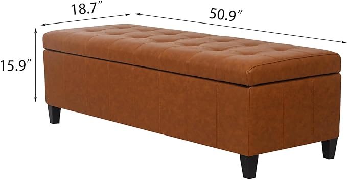 Joveco 51 Inch Storage Ottoman Bench,Tufted Leather Storage Bench for Bedroom (51”,Dark Orange)-Ruum Studio Home