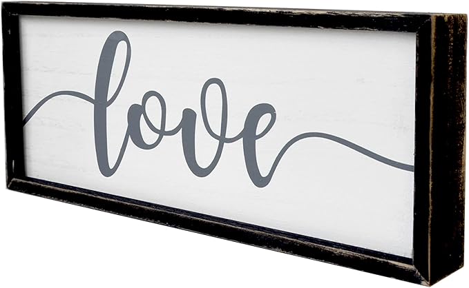 Love Framed Rustic Freestanding Sign Home Decor for Living Room Bedroom - Love Wall Art in Solid Wood Thick Black Frame 12x5 Inches for Couples-Ruum Studio Home