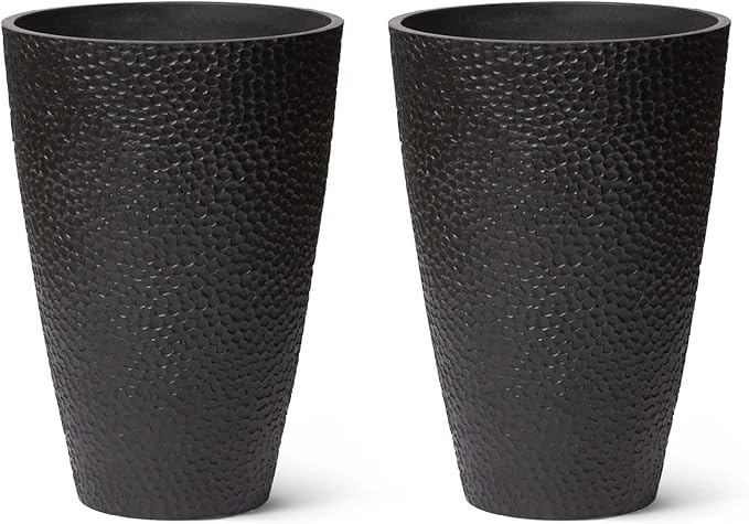 LA JOLIE MUSE 20inch Tall Black Planters Set of 2,Large Planters for Outdoor Plants,Flower Containers for Front Porch, Honeycomb-Ruum Studio Home