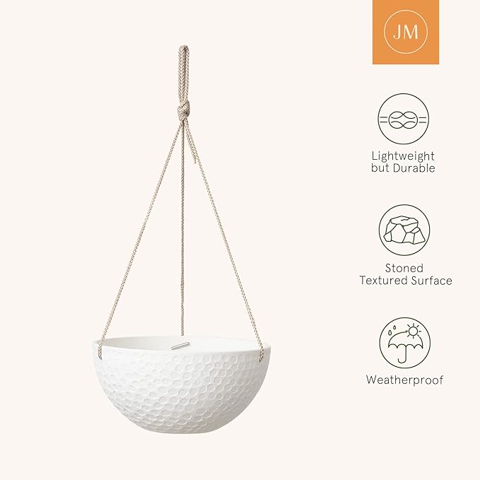 LA JOLIE MUSE 10 Inch Hanging Planters for Indoor Plants, Outdoor Garden Planter Pots, White, Honeycomb, Set of 2-Ruum Studio Home
