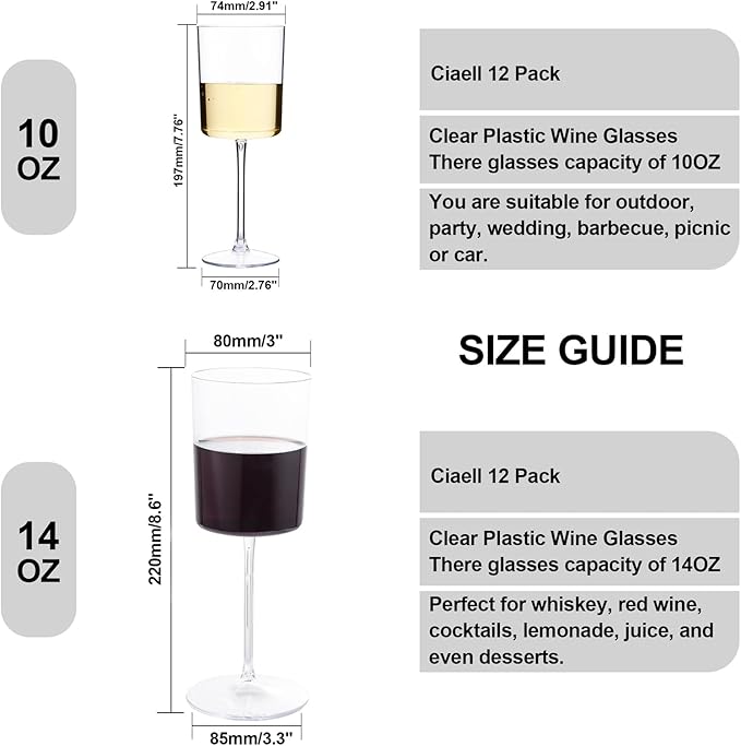 Ciaell 12 Pack Clear Plastic Wine Glasses - 14Oz Plastic Wine Glasses with Stem - Disposable Stemmed Wine Glass for Parties & Weddings & Outdoor-Ruum Studio Home