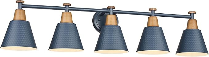 FEMILA 5 Light Bathroom Vanity Light, 37.4" Bathroom Lighting Fixtures Over Mirror, Blue Finish, E26 Base, 4FG59B-5W Blue-Ruum Studio Home