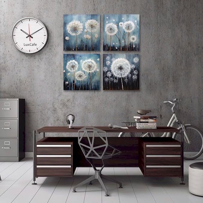 RUISHI Canvas Wall Art For Bathroom Abstract Dandelion Painting for Living Room Girls Bedroom Modern Abstract Flower Prints Artwork Home Office Decoration 12L x 12W-Ruum Studio Home