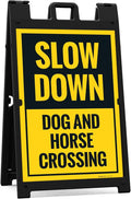 Slow Down Dog and Horse Crossing Sidewalk Sign Kit, 24x36 Inches, with A Frame Stand, Made in USA-Ruum Studio Home