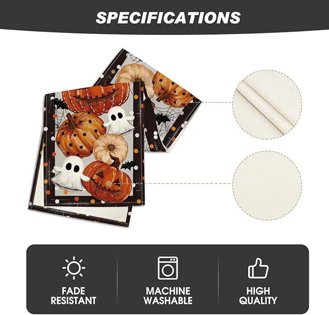 Artoid Mode Jack-O'-Lantern Pumpkin Ghost Spider Web Halloween Table Runner,Holiday Kitchen Dining Table Decoration for Home Party Decor 13 x 120 Inch-Ruum Studio Home