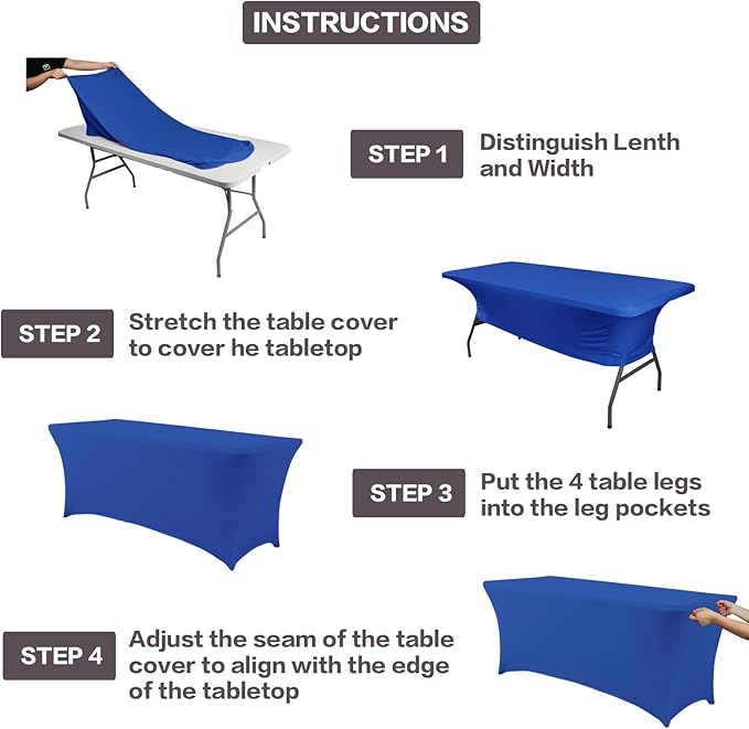 IVAPUPU 2 Pack 4FT Table Cloth for Rectangular Fitted Events Stretch Royal Blue Table Covers Washable Cover Spandex Tablecloth Protector for Party, Wedding, Cocktail, Banquet, Festival-Ruum Studio Home
