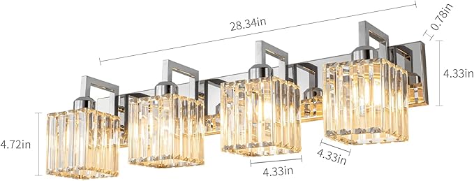 Modern Bathroom Vanity Light 4-Lights Chrome Crystal Wall Lamp Bathroom Modern Crystal Vanity Lighting-Ruum Studio Home