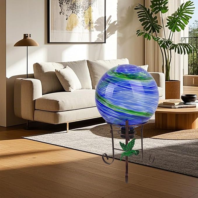 10" Diameter Gazing Ball with 8.5" Hummingbird Metal Stand Outdoor Garden Decor,Glass Globe Sphere Yard Art Decorations Outdoor,Glass Gazing Balls for Garden,Home,Lawn,Patio,Porch(Blue)-Ruum Studio Home
