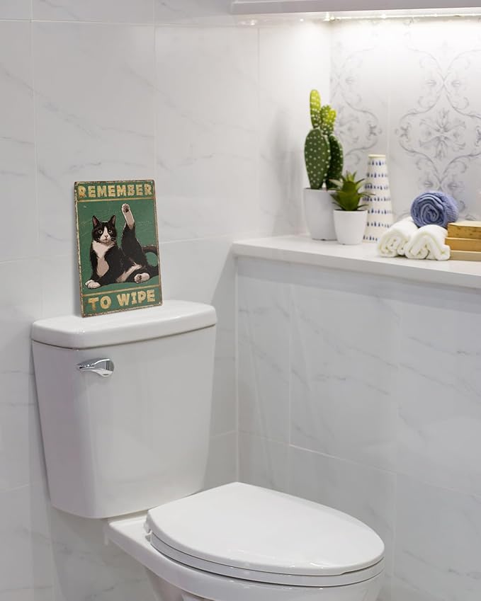 ALKB Bathroom Tuxedo Cat Sign - Remember to Wipe - Cat Lover Gift 8x12 Inch Vintage Metal Sign for Bathroom Decorations-Ruum Studio Home