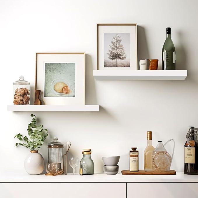 LaVie Home Floating Shelves, 15.6 Inch Wall Shelf Set of 3, Hanging Shelf with Invisible Brackets, Wall Decor for Bathroom, Bedroom, Living Room, Kitchen Storage, Modern White-Ruum Studio Home