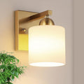 Gold Milk Glass Wall Sconces, 1 Pack Hardwired Indoor Wall Light Fixtures for Living Room, Hallway, Bedroom, Ceramic E26 Sockets (Bulbs Not Included)-Ruum Studio Home