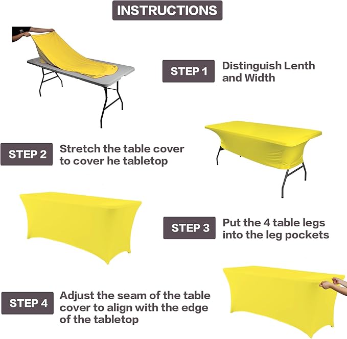 IVAPUPU 2 Pack 4FT Table Cloth for Rectangular Fitted Events Stretch Yellow Table Covers Washable Cover Spandex Tablecloth Protector for Party, Wedding, Cocktail, Banquet, Festival-Ruum Studio Home