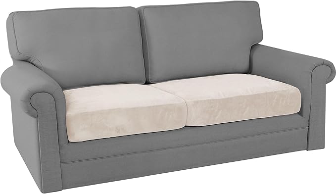 PrinceDeco Velvet Couch Cushion Cover Soft Stretch Cushion Slipcover for Chair Loveseat Sofa Cushion Furniture Protector Seat Cushion Sofa Cover (2 Piece Large Sofa Cushion Covers, Ivory)-Ruum Studio Home