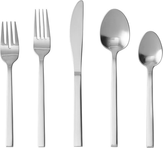 FORTESSA Arezzo 18/10 Stainless Steel Flatware, 20 Piece Place Setting With Table Knives, Forks and Spoons (Service For 4), Dishwasher Safe, Polished-Ruum Studio Home