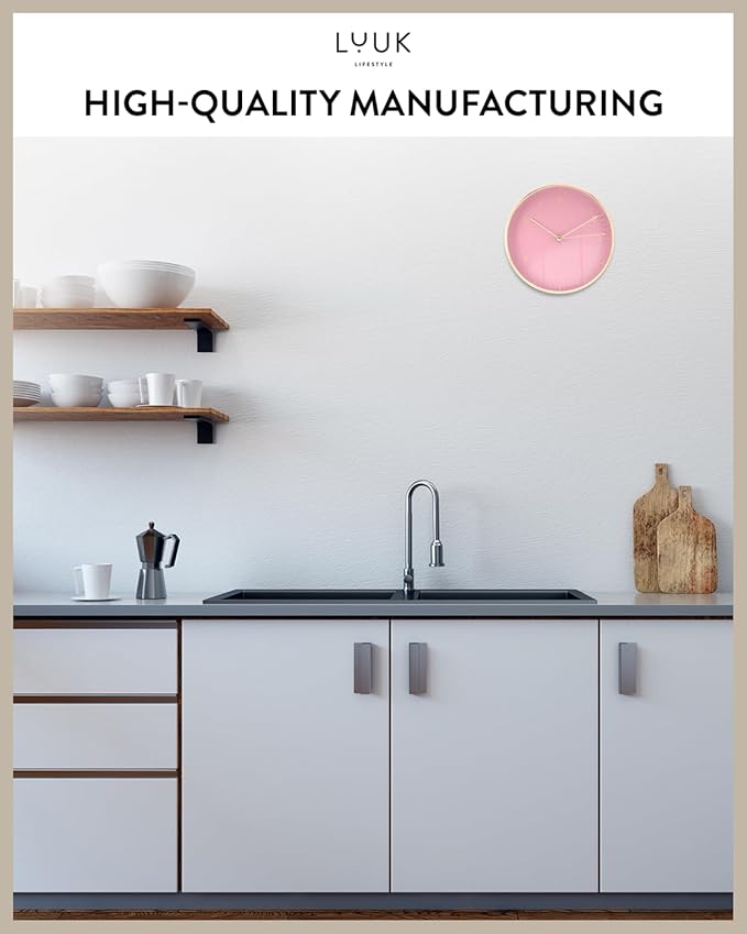 LUUK LIFESTYLE Elegant Wall Clock with Silent Movement, Modern and Minimalist Design, Gift idea for Moving-in, Decoration, in Pink and Gold-Ruum Studio Home