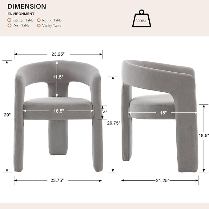 Grey Chenille Dining Chairs Set of 2, Modern Barrel Dining Room Chairs Upholstered Faux Fur Accent Chair with Arms and Round Back for Living Room Kitchen Armchair No Assembly Needed-Ruum Studio Home