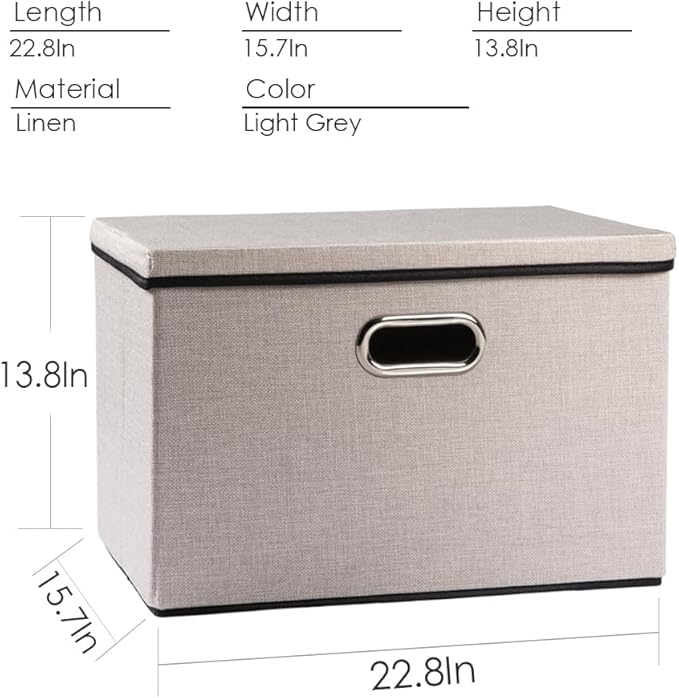PRANDOM Extra Large Collapsible Storage Bins with Lids [5-Pack] Linen Fabric Foldable Storage Baskets Boxes Organizer Containers Cube with Cover for Bedroom Closet Office Nursery (22.8x15.75x13.8)-Ruum Studio Home