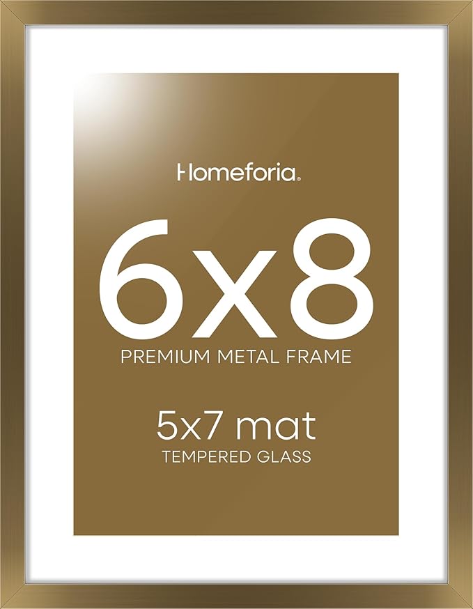 Homeforia 6x8 Picture Frame Bronze, High End Metal 6 x 8 Brass Frames with Mat 5 x 7 for Art, 6x8 Desk Frame Matted to 5x7 inch Photo, 6 by 8 Wall or Tabletop Frame, Tempered Glass, Wall Kit, Set of 1-Ruum Studio Home