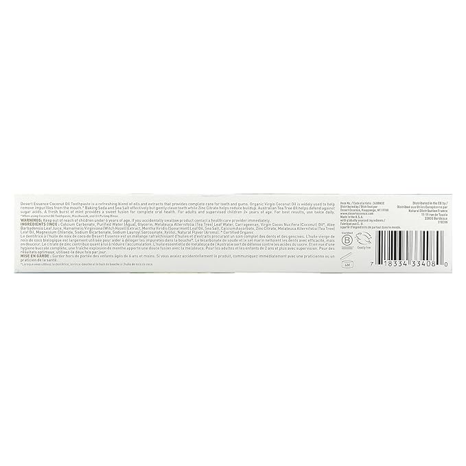 Desert Essence Tea Tree Oil Toothpaste - Coconut Mint - 6.25 Oz - Refreshing Taste - Complete Oral Care - Baking Soda - Sea Salt - Pure Essential Oil - Fights Against Sugar Acids - Zinc Citrate-Ruum Studio Home