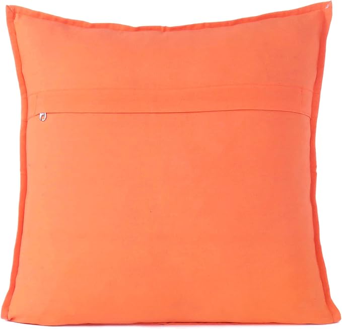 Eyes of India Embroidered Decorative Boho Throw Pillow Cover with Mirrors, Handmade Bohemian Accent Cushion Case for Sofa Couch Bedroom Living Room (Orange, 24" x 24")-Ruum Studio Home