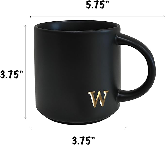 COLLECTIVE HOME - Black Monogram Ceramic Mugs, 15 oz Golden Initial Coffee Cups, Elegant Alphabet Tea Mugs, Personalized Halloween Mug with Gift Box, Perfect for Office and Home Décor (w)-Ruum Studio Home