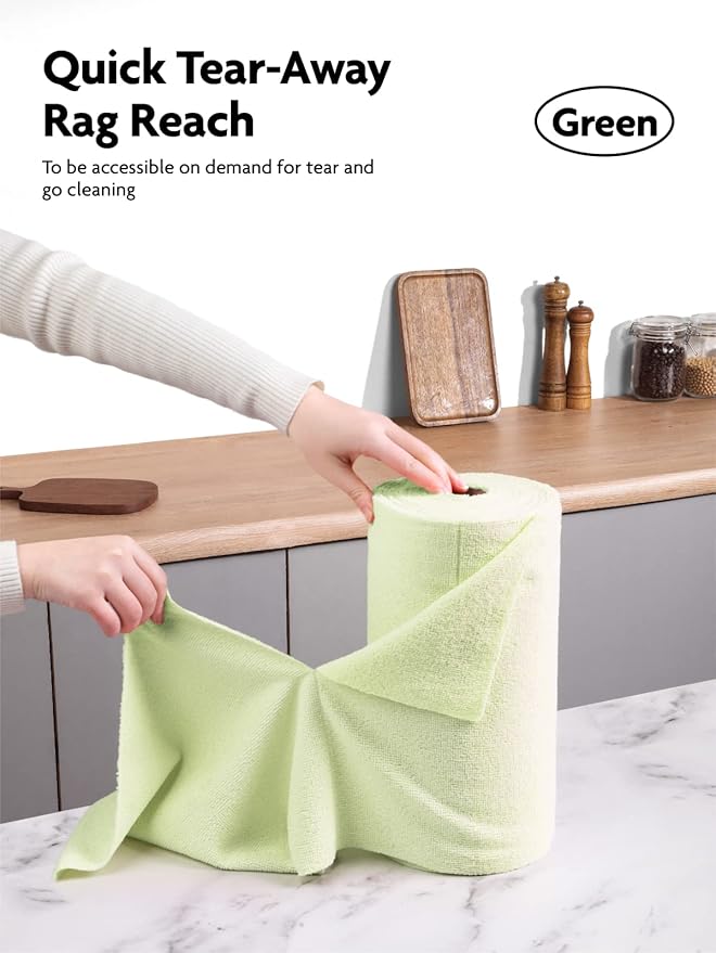 Fantasticlean Microfiber Cleaning Cloth Roll -75 Pack, Tear Away Microfiber Towels, 12" x 12", Reusable, Washable, Scratch Free, Ultra Absorbent Dish Rags for Car, Home, Garage or Shop (Green)-Ruum Studio Home