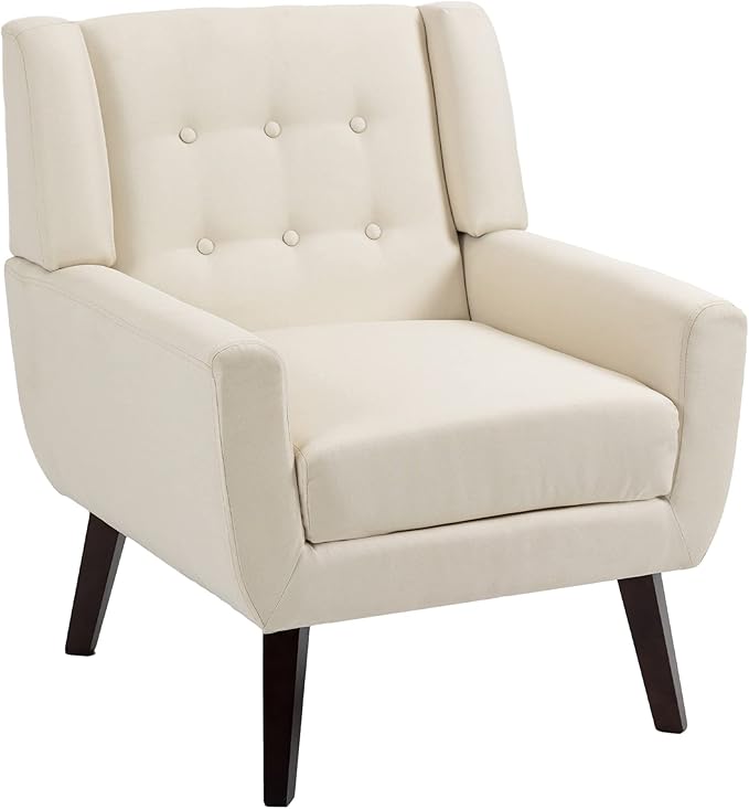 UIXE Accent Chair, Modern Upholstered Armchair in Fabric for Living Room, Comfy Club Arm Chairs Single Sofa Button Tufted Bedroom Reading Seat - White, Set of 1-Ruum Studio Home