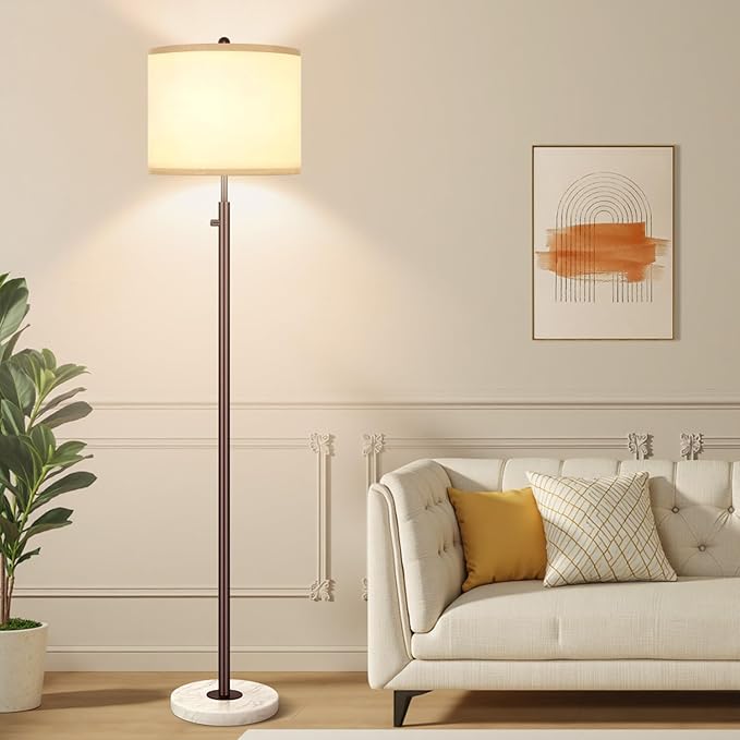 Nintiue 【Upgraded】 Dimmable Floor Lamp for Living Room, 11W LED Bulb Included, Modern Standing Lamp with Marble Base, Tall Pole Light with Linen Shade for Bedroom Reading Office Corner Nursery-Brown-Ruum Studio Home