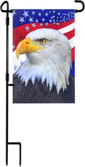 TOPFLAGS Garden Flag Stand with American Garden Flags Patriotic Stars and Eagle Yard Flag 12x18 Inch Holder Pole Stake Double Side for Outside with Clips and Stopper-Ruum Studio Home