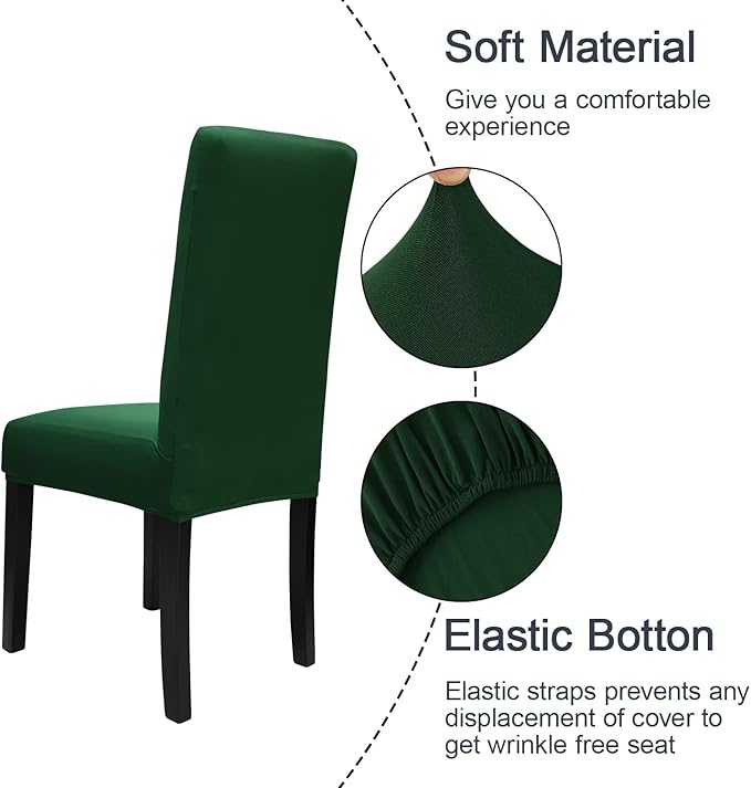 JQinHome Chair Covers for Dining Chairs, High Stretch Removable Washable Chair Protector Cover Set of 6, Chair Slipcovers for Dining Room, Kitchen,Home Party,Wedding Ceremony(Hunter Green, 6PC)-Ruum Studio Home