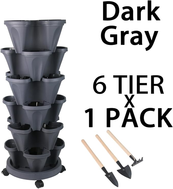 Vertical Planter 6 Tier Stackable Planters Garden Planters Strawberry Herb Flower and Vegetable Planter Indoor Outdoor Gardening Pots with Removable Wheels and Tools-Ruum Studio Home