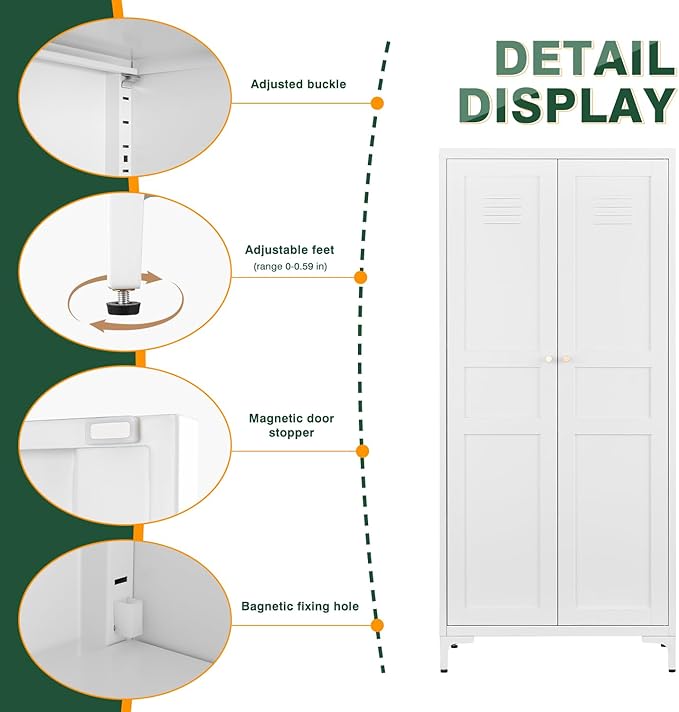 Letaya White Storage Cabinet with Feets-Metal Home Kitchen Pantry Cabinets with Doors and Adjustable Shelves,Organization Locker for Cupboard/Bedroom/Dining/Living/Bathroom/Office/Garage Room (White)-Ruum Studio Home