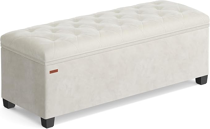 SONGMICS Velvet Storage Ottoman Bench, Foot Rest with Legs, 15.7 x 43 x 15.7 Inches, End of Bed Bench, Storage Chest, Load up to 660 lb, for Living Room, Bedroom, Entryway, Cream White ULSF089W01-Ruum Studio Home