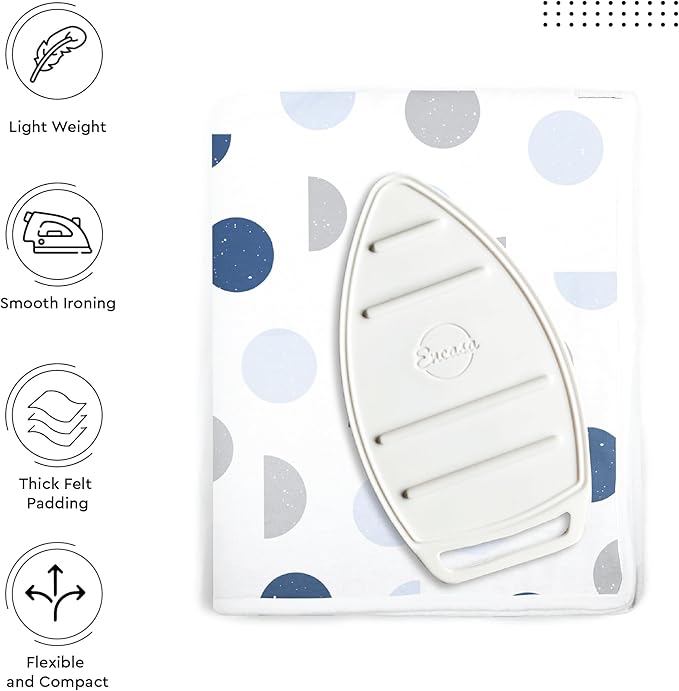 Encasa XO Ironing Mat/Pad (Large 48"x28") with 3mm Padding & Silicone Iron Rest for Steam Pressing on Tabletop or Bed - Heat Resistant, Portable, Quilting & Travel Blanket - Blue Moon-Ruum Studio Home