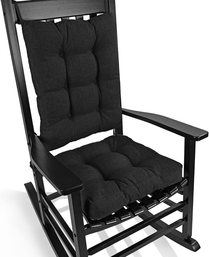 BUYUE Chair Cushion Set for Rocking Chair, Back Pillow & Seat Cushion with Ties, Original Woven Fabric Non-Slip Chair Pads for Elderly Sitting, Black-Ruum Studio Home