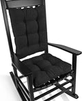 BUYUE Chair Cushion Set for Rocking Chair, Back Pillow & Seat Cushion with Ties, Original Woven Fabric Non-Slip Chair Pads for Elderly Sitting, Black-Ruum Studio Home