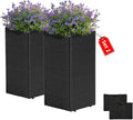 IDZO All-Weather Wicker Planters, Set of 2, 24 in Tall Wicker Planters, Self-Watering with Drainage, Durable PP Material, Raised Garden Bed Alternative, Indoor Outdoor Use, Modern Rattan Design-Ruum Studio Home