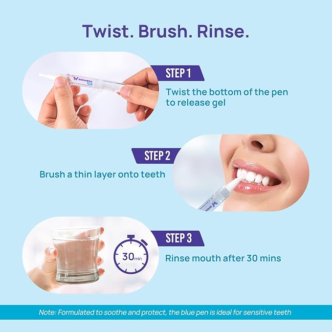 WhiteBite Pro Teeth Whitening Pens for Sensitive Teeth – 4 Pens Total (1 Blue Gel Pen for Sensitivity Relief), 35% Carbamide Peroxide Gel, Fast Whitening Results, Enamel-Safe, Travel-Friendly-Ruum Studio Home