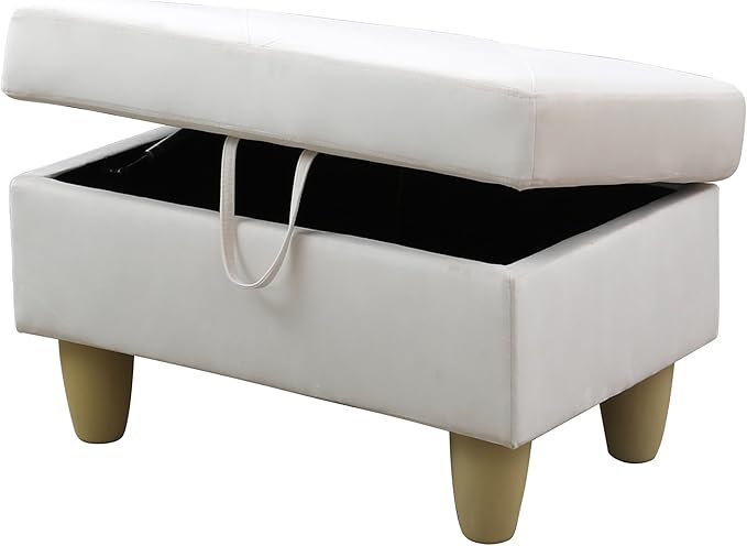 Ottoman Rectangular Storage Ottoman Bench, Flannel Footrest Stool Footstool with Lid for Living Room, Bedroom, Entryway, White, 28.5"x19"x17.5"-Ruum Studio Home