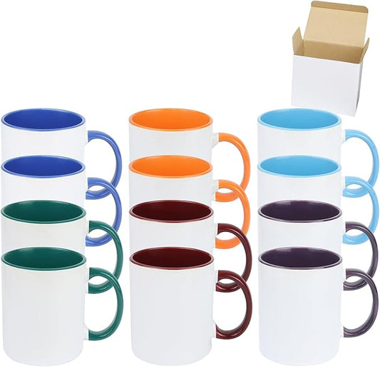 11oz White Ceramic Sublimation Coffee Mug in White Gift Box, 6 New Mixed Colors, Case of 12-Ruum Studio Home