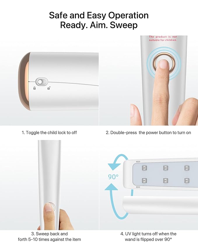 UV Light Sanitizer Wand, Portable UVC Light Disinfector Lamp Chargable Foldable UV Wand for Home Hotel Travel with 20 UV-C LED Beads-Ruum Studio Home