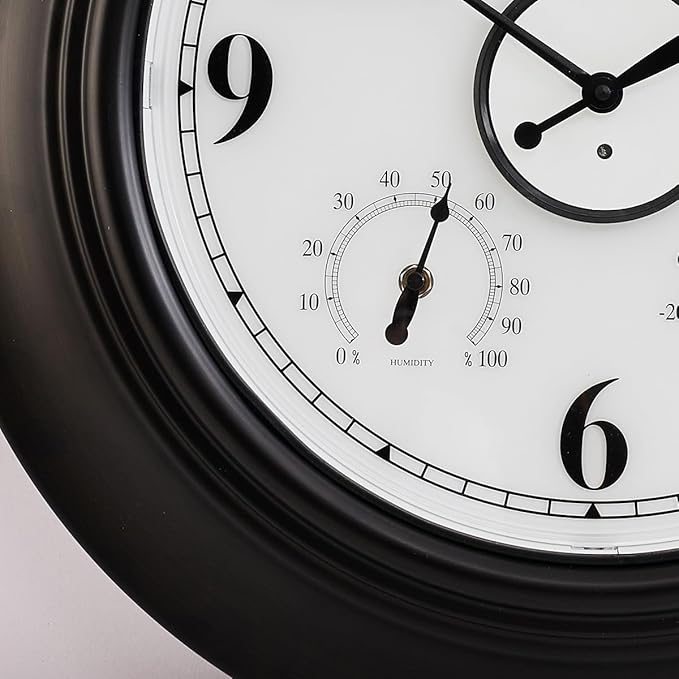 Andy Star 21 Inch Large Illuminated Outdoor Wall Clock Waterproof with Thermometer and Hygrometer, Oversized Battery Wall Clock for Patio Pool, Oil Rubbed Bronze Silent Non Ticking Clock for Garden-Ruum Studio Home