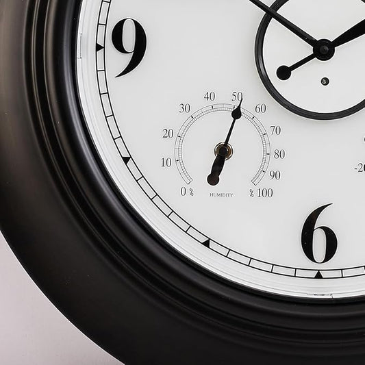 Andy Star 21 Inch Large Illuminated Outdoor Wall Clock Waterproof with Thermometer and Hygrometer, Oversized Battery Wall Clock for Patio Pool, Oil Rubbed Bronze Silent Non Ticking Clock for Garden-Ruum Studio Home