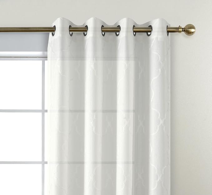 MIUCO Moroccan Embroidered Semi Sheer Curtains Faux Linen Grommet Curtain Panels for Living Room 52 x 95 Inch 1 Pair, Off White-Ruum Studio Home