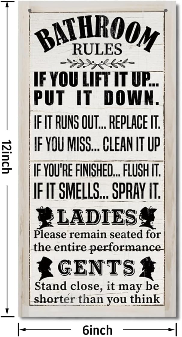 Rustic Western Bathroom Decor - Funny Wall Signs, Farmhouse Country Rules Wall Decor B1-Ruum Studio Home