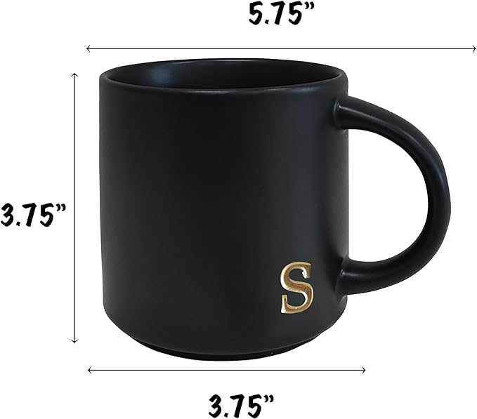 COLLECTIVE HOME - Black Monogram Ceramic Mugs, 15 oz Golden Initial Coffee Cups, Elegant Alphabet Tea Mugs, Personalized Halloween Mug with Gift Box, Perfect for Office and Home Décor (s)-Ruum Studio Home