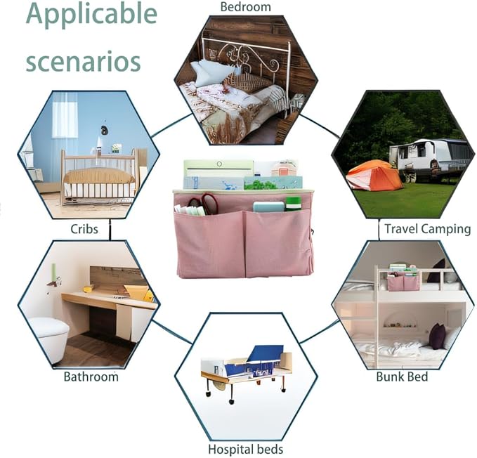 2-Pack Bedside Caddy Bedside Hanging Storage Basket Multi-Function Organizer Caddy for Bunk and Hospital Beds Dorm Rooms Bed Rails, Can be Placed Glasses Books Mobile Phones（2 pcs pink）-Ruum Studio Home