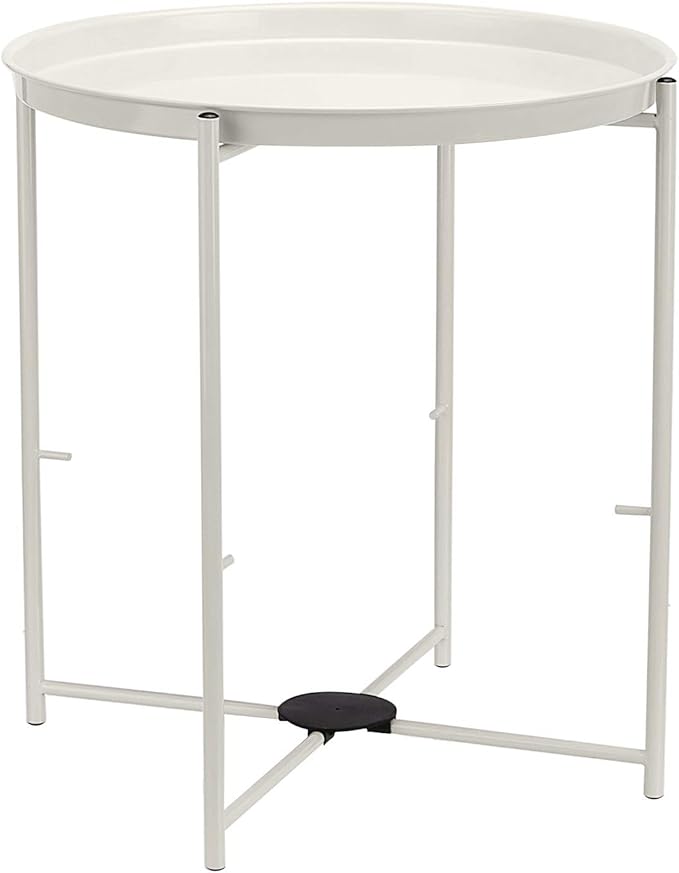 Amazon Basics Round Storage End Table, Side Table with Cloth Basket, White/Heather Gray, 17.7"L x 17.7"W x 18.9"H-Ruum Studio Home