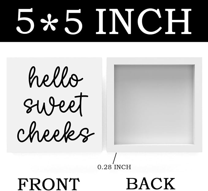 Hello Sweet Cheeks Bathroom Decor, Funny Bathroom Signs Decoration, Black and White Bathroom Decoration, Bathrooms Decor for Shelves, Wooden Box Decoration Sign for Home Farmhouse Living Room Table-Ruum Studio Home